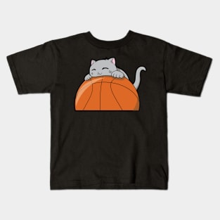 Cute Cat Hugging A Basketball Kids T-Shirt